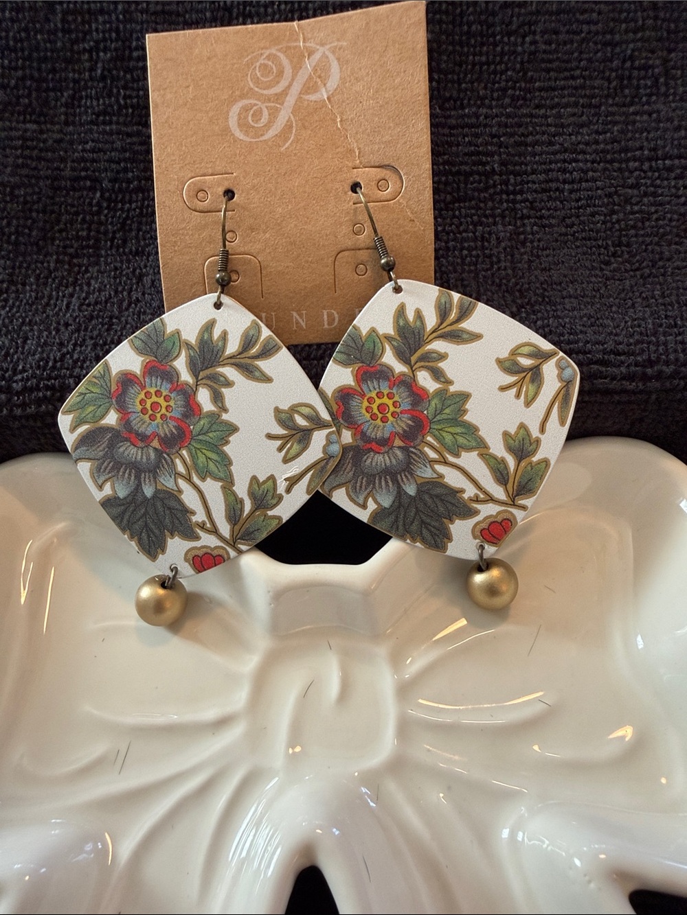 Plunder Floral Painted Drop Earrings with Gold Bead Accent